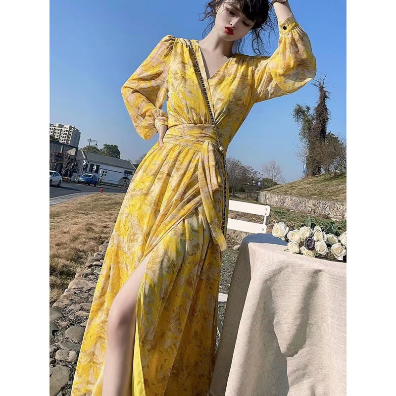 Floral V-neck Slimming Dress Women