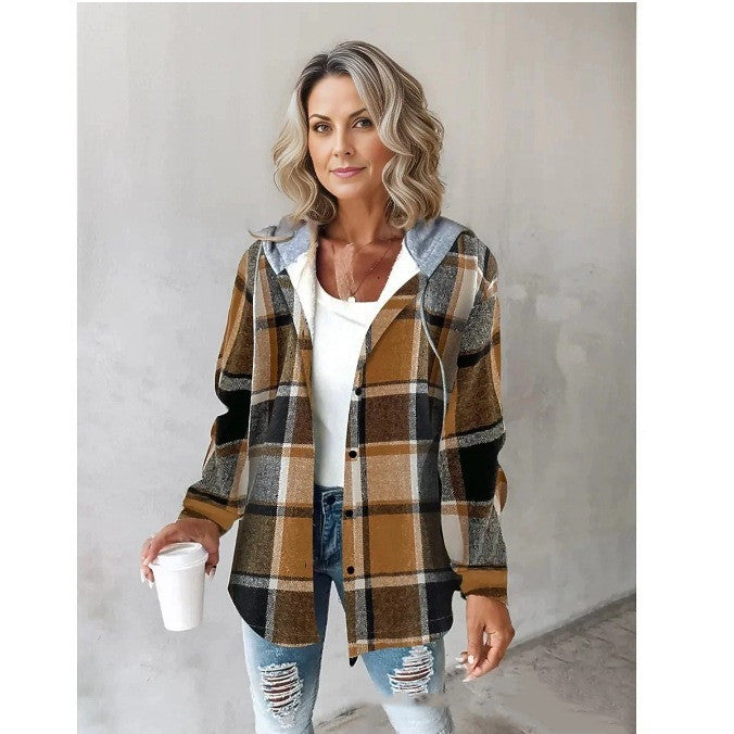 Women's Large Checks Style Women's Woolen Jacket Plaid