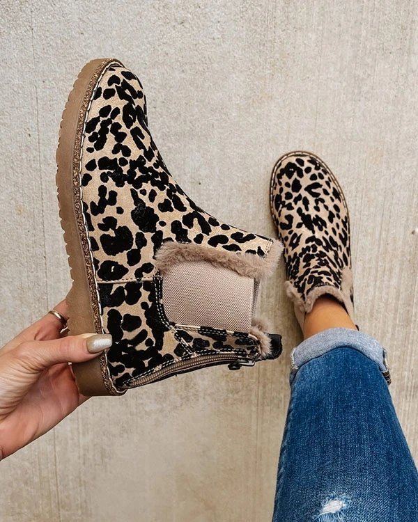 Leisure Warm Leopard Print Suede Boots Women