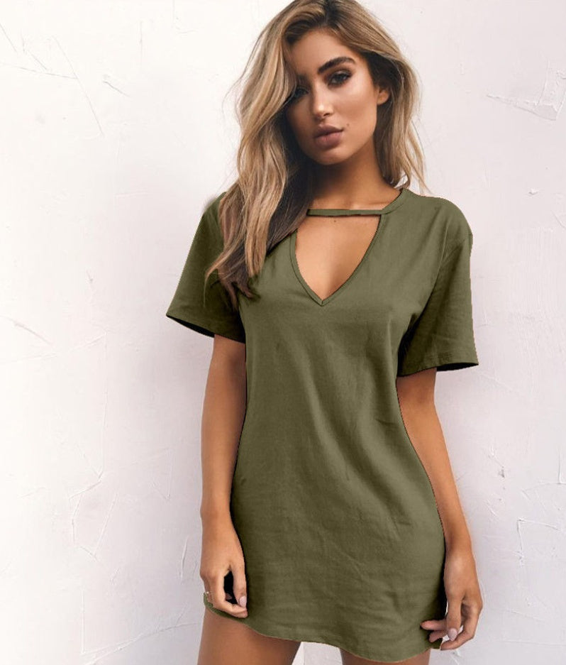 Wish AliExpress ebay summer hot sale explosions Europe and America sexy deep V short-sleeved T-shirt loose casual dress