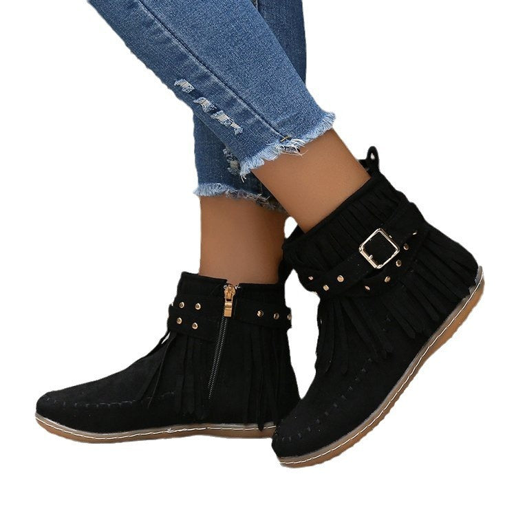 Women's Flat Buckle Martin Boots Retro