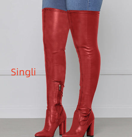 Side Zipper High Chunky Heel Plus Size Below The Knee Long Boots Female