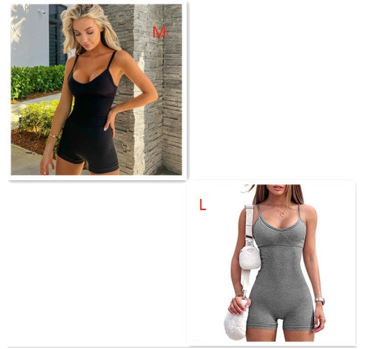 Spaghetti Strap Shorts Jumpsuit Sports Yoga Workout Tight Romper Women Fashion Fitness Sportwear