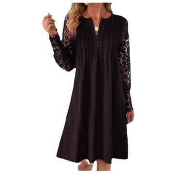 Foldable Solid Color Lace Sleeve Dress