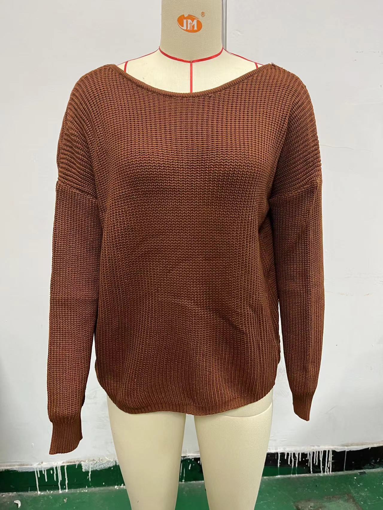 Backless Sweater Long Sleeve Long Sleeve Knitted