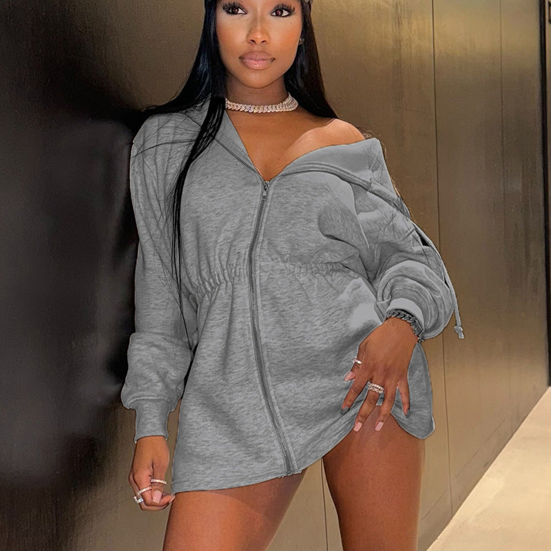 Women's Long Hoodie Zipper Dress