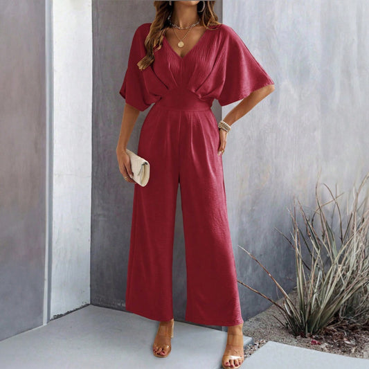 Women's Short-sleeved Wide-leg Jumpsuit