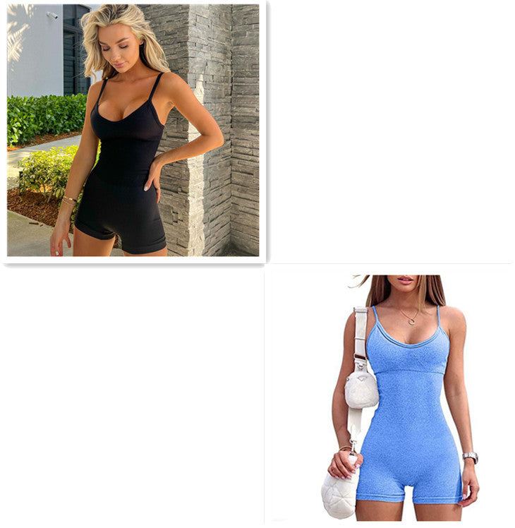 Spaghetti Strap Shorts Jumpsuit Sports Yoga Workout Tight Romper Women Fashion Fitness Sportwear