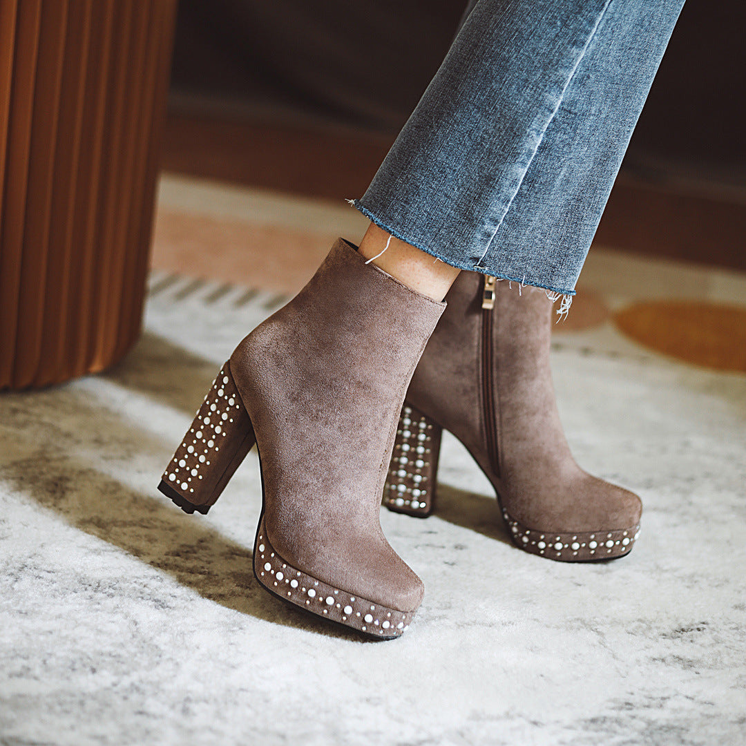 Super High-heeled Slim Simple Suede Single Boots