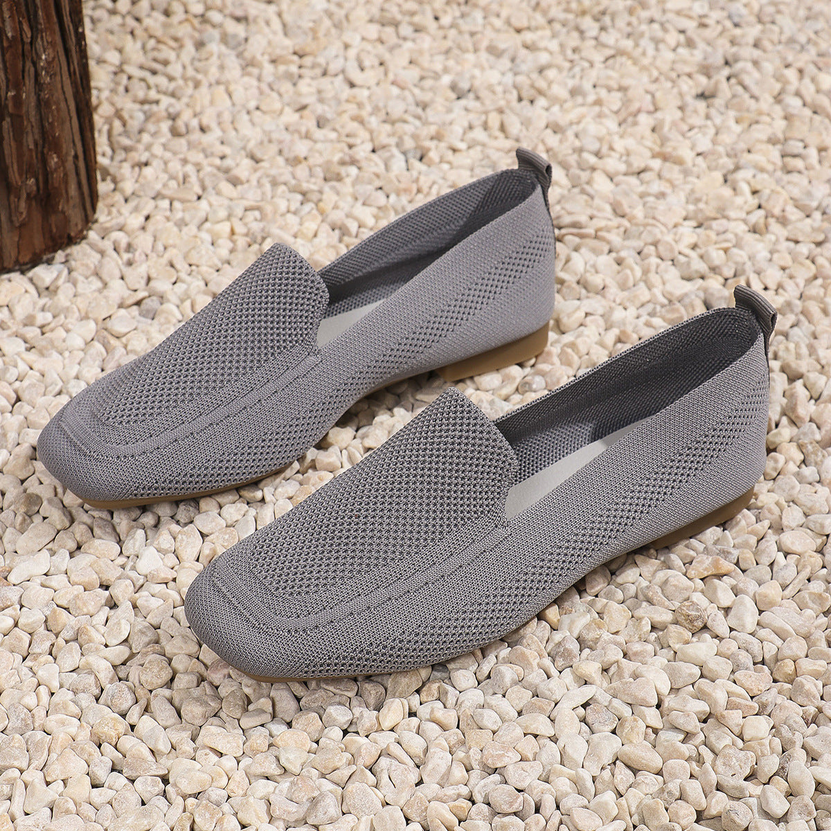 Casual Female Square Toe Flat Flyknit Loafers