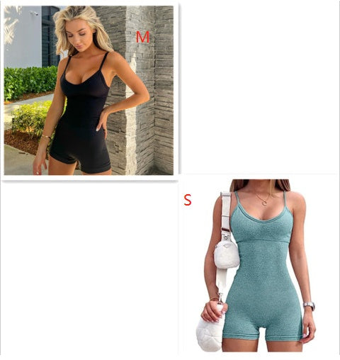 Spaghetti Strap Shorts Jumpsuit Sports Yoga Workout Tight Romper Women Fashion Fitness Sportwear