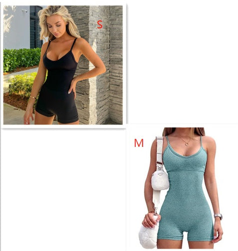 Spaghetti Strap Shorts Jumpsuit Sports Yoga Workout Tight Romper Women Fashion Fitness Sportwear