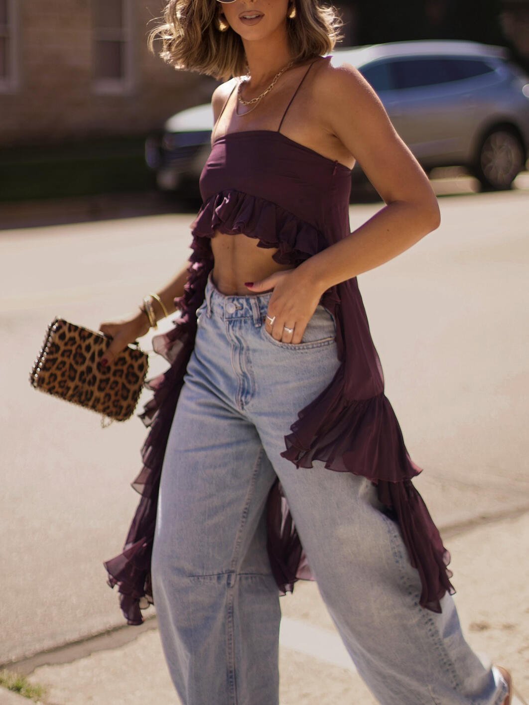 Ruffled Irregular Hem Halter Top