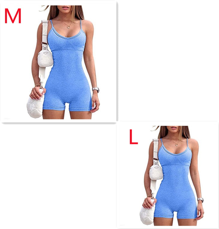 Spaghetti Strap Shorts Jumpsuit Sports Yoga Workout Tight Romper Women Fashion Fitness Sportwear