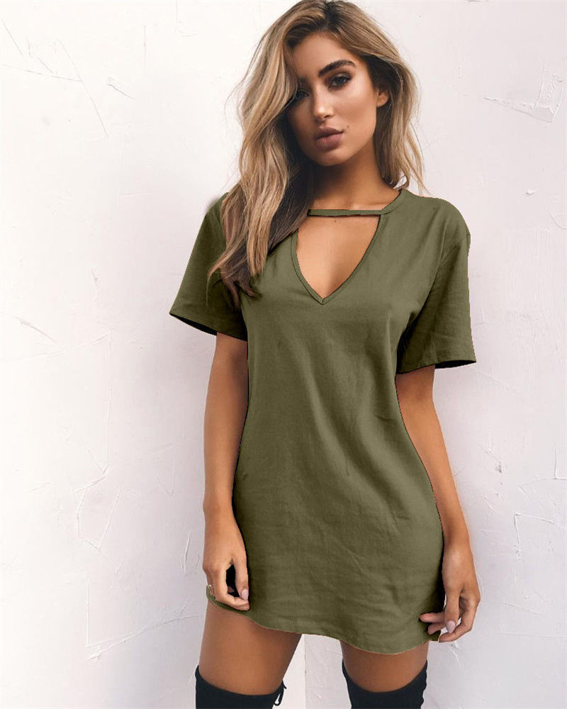 Wish AliExpress ebay summer hot sale explosions Europe and America sexy deep V short-sleeved T-shirt loose casual dress