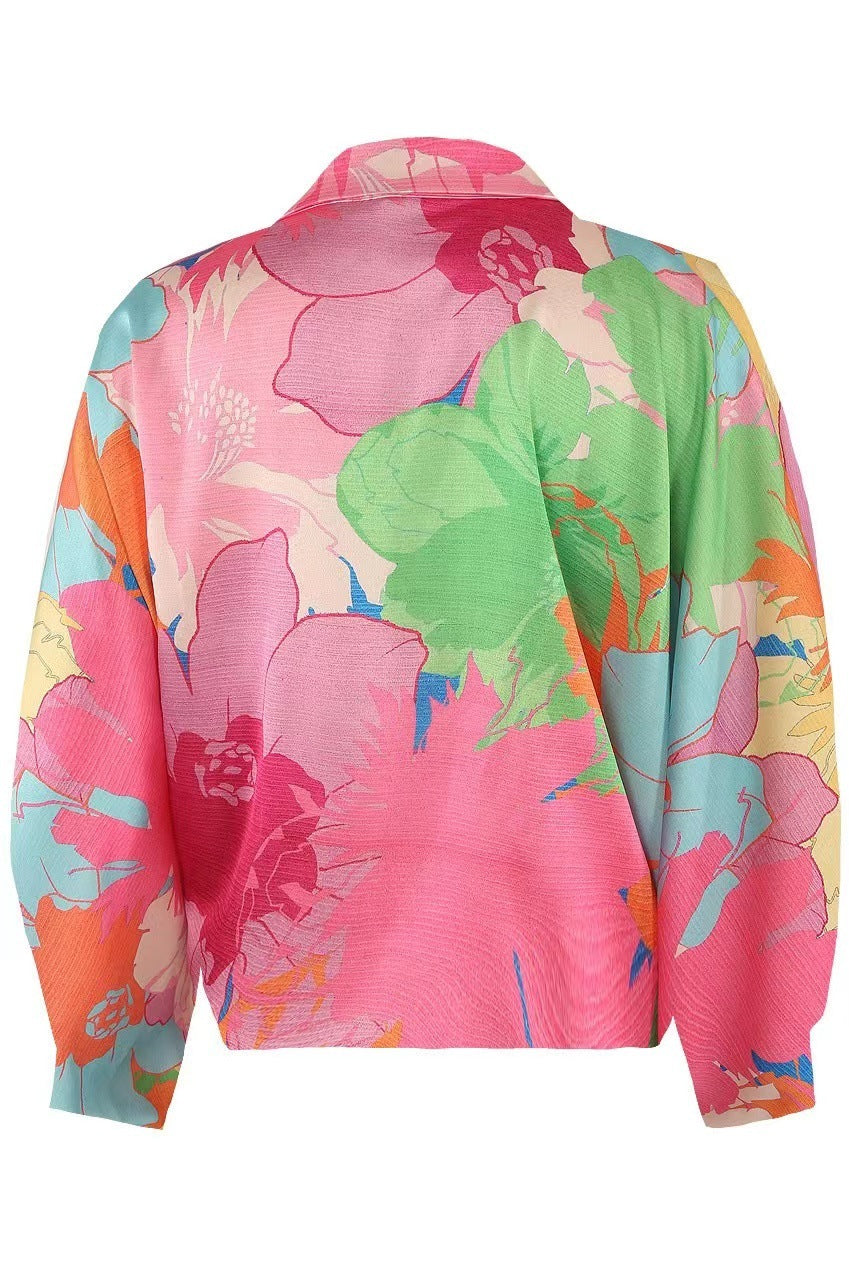 Women's Fashion Printed Lantern Sleeve All-matching Shirt