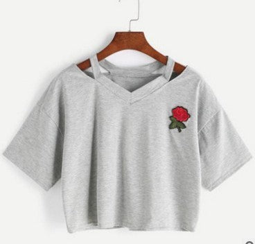 CROP TOP LA ROSE A MANCHES COURTES