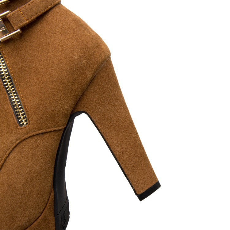 Women's plus size short boots with thick heels