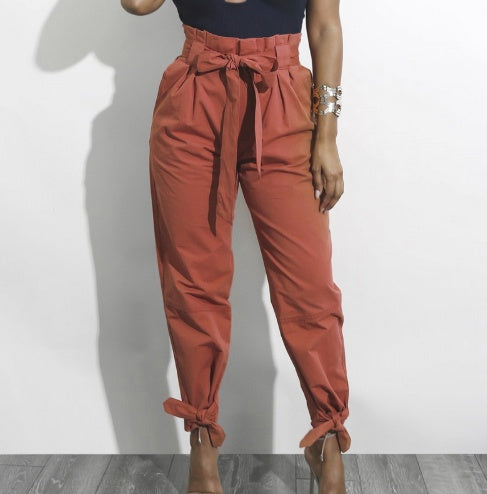 CALOFE Summer Autumn Loose Bow Ruffle Women Pants Summer Casual Belt High Waist Solid Trousers Steetwear Female Pants