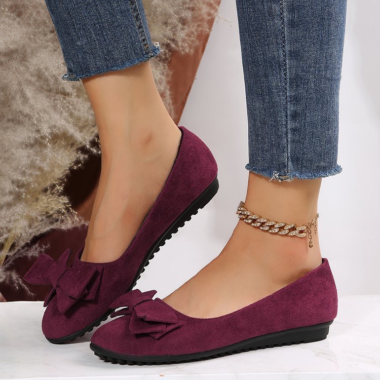 Rubber Plus Size Flat Casual Shoes Women Suede Bow Round Head Gommino