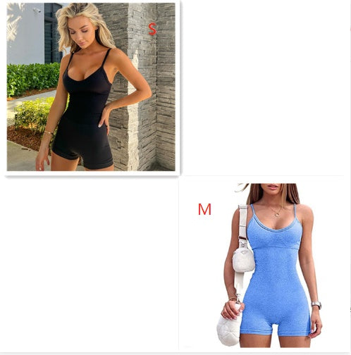 Spaghetti Strap Shorts Jumpsuit Sports Yoga Workout Tight Romper Women Fashion Fitness Sportwear