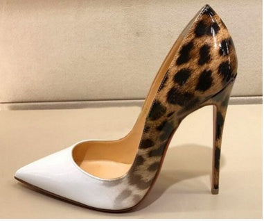 Shallow mouth pointed fine with color matching leopard sexy fashion high heels