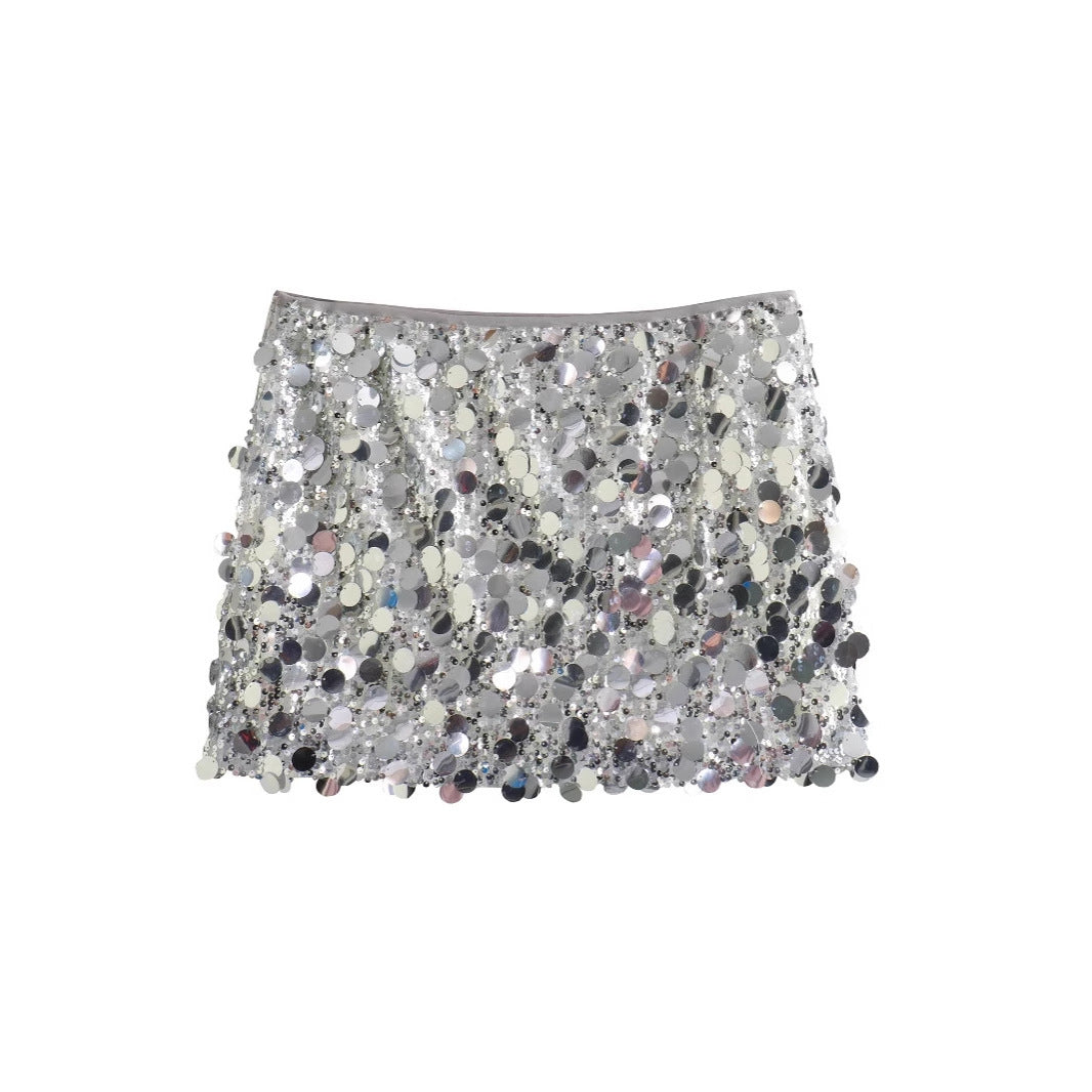 European And American Style A- Line Skirt High Waist Sheath Sequins Mini Skirt Women