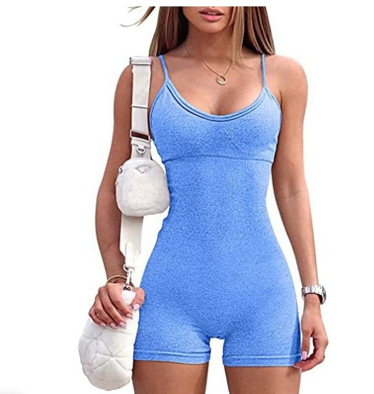 Spaghetti Strap Shorts Jumpsuit Sports Yoga Workout Tight Romper Women Fashion Fitness Sportwear