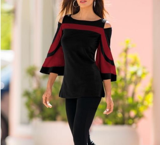 Women's Off-the-shoulder Flared Sleeves Top T-shirt