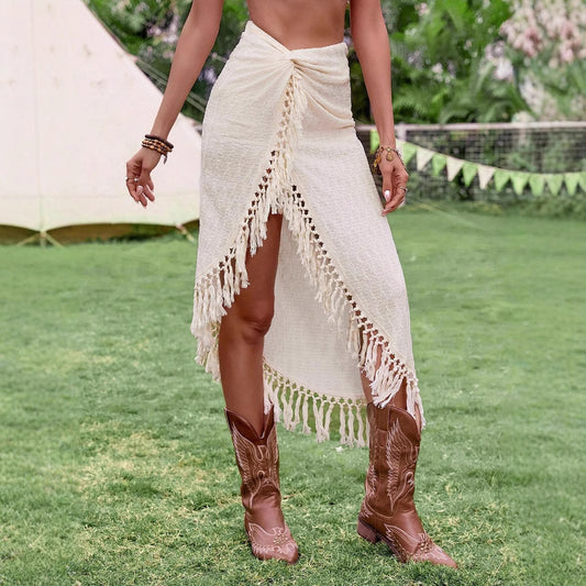 Tassel Beach Hollow Irregular Skirt Sexy