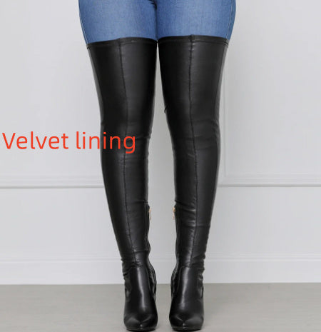 Side Zipper High Chunky Heel Plus Size Below The Knee Long Boots Female