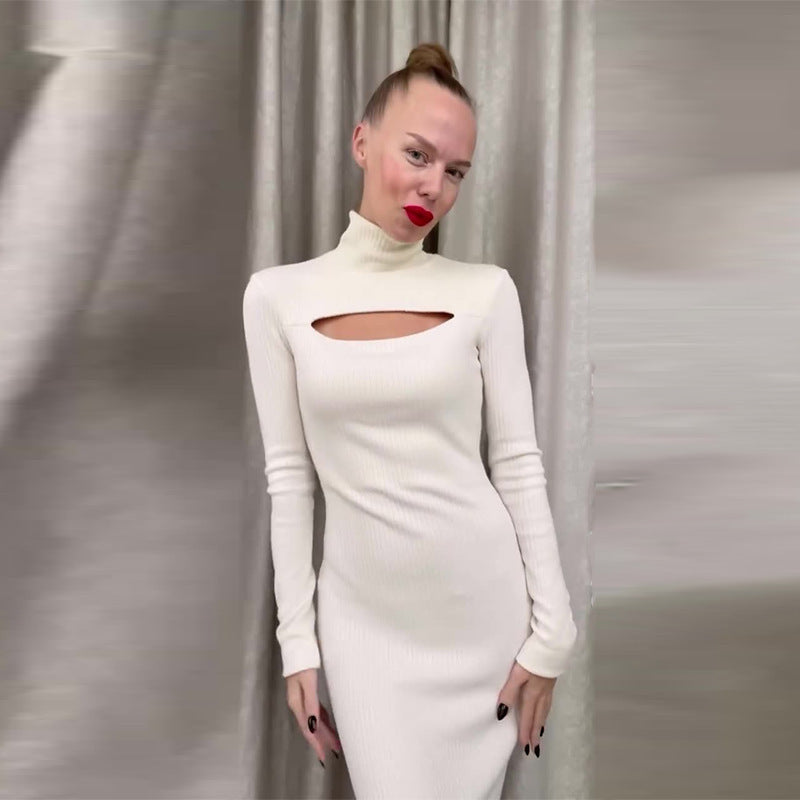 Women's Half-turtleneck Hollow-out Design Dress