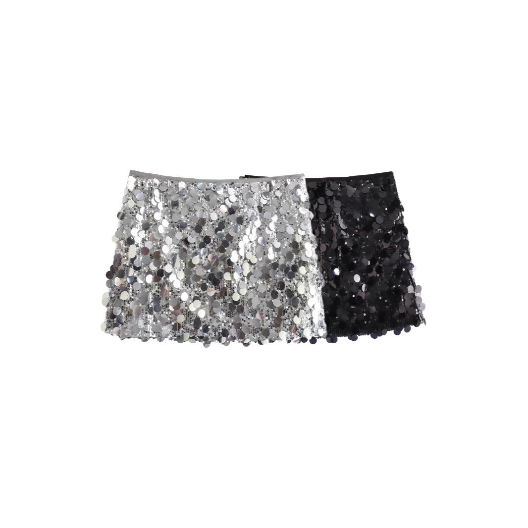 European And American Style A- Line Skirt High Waist Sheath Sequins Mini Skirt Women