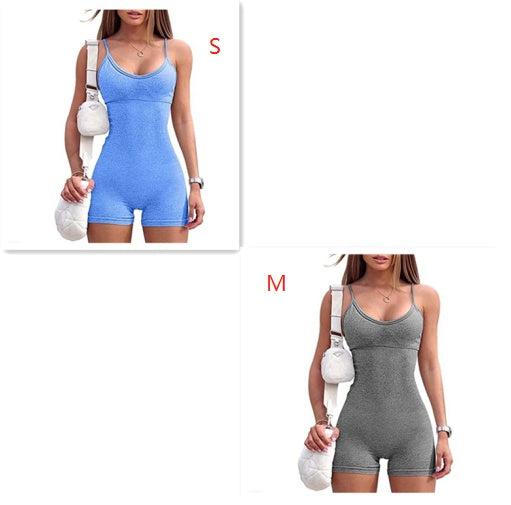 Spaghetti Strap Shorts Jumpsuit Sports Yoga Workout Tight Romper Women Fashion Fitness Sportwear