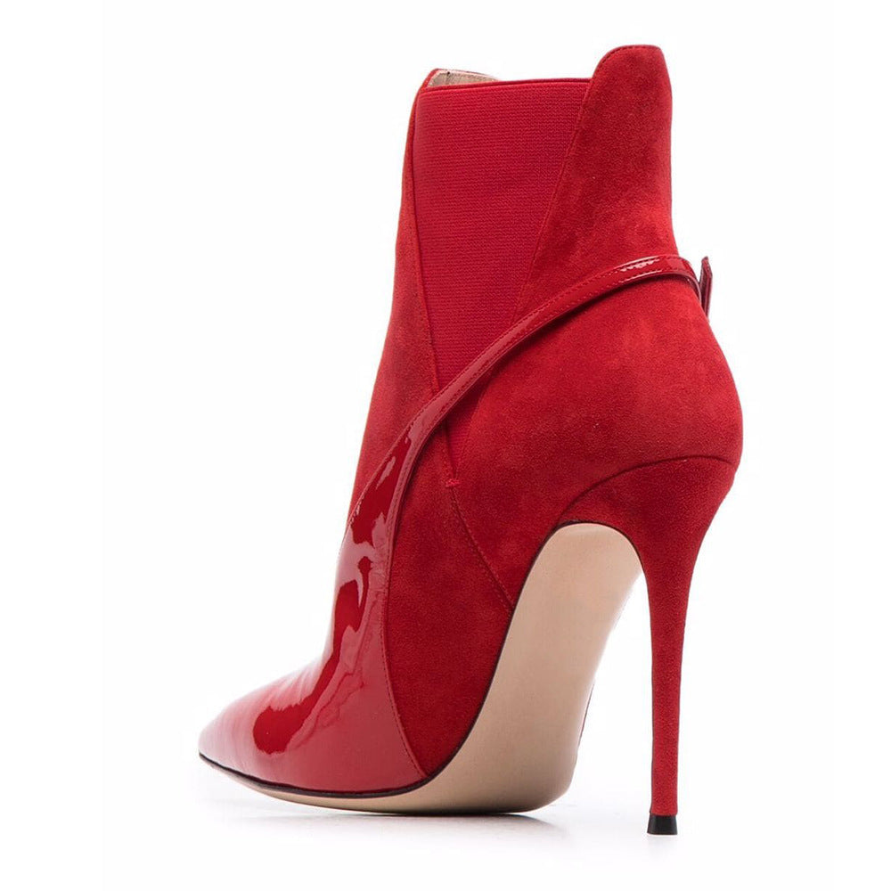 Women's Red Pointed Toe Stiletto Heel Ankle Boots