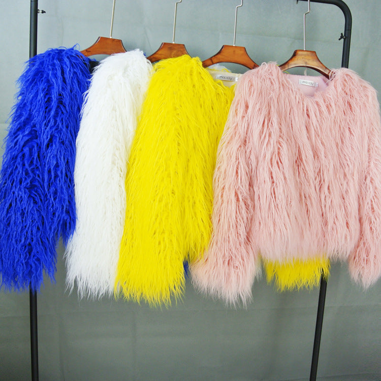 Colorful Boho Furry Faux Fur Coat Plus Size Women Fur Coats Autumn Winter Faux Fur Shaggy Jacket Fourrure Bontjas