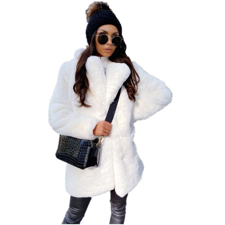 Temperament Long Sleeve Lapel Faux Fur Coat Solid Color Coat Women Fur Fur Women's Clothing