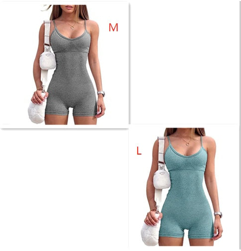 Spaghetti Strap Shorts Jumpsuit Sports Yoga Workout Tight Romper Women Fashion Fitness Sportwear