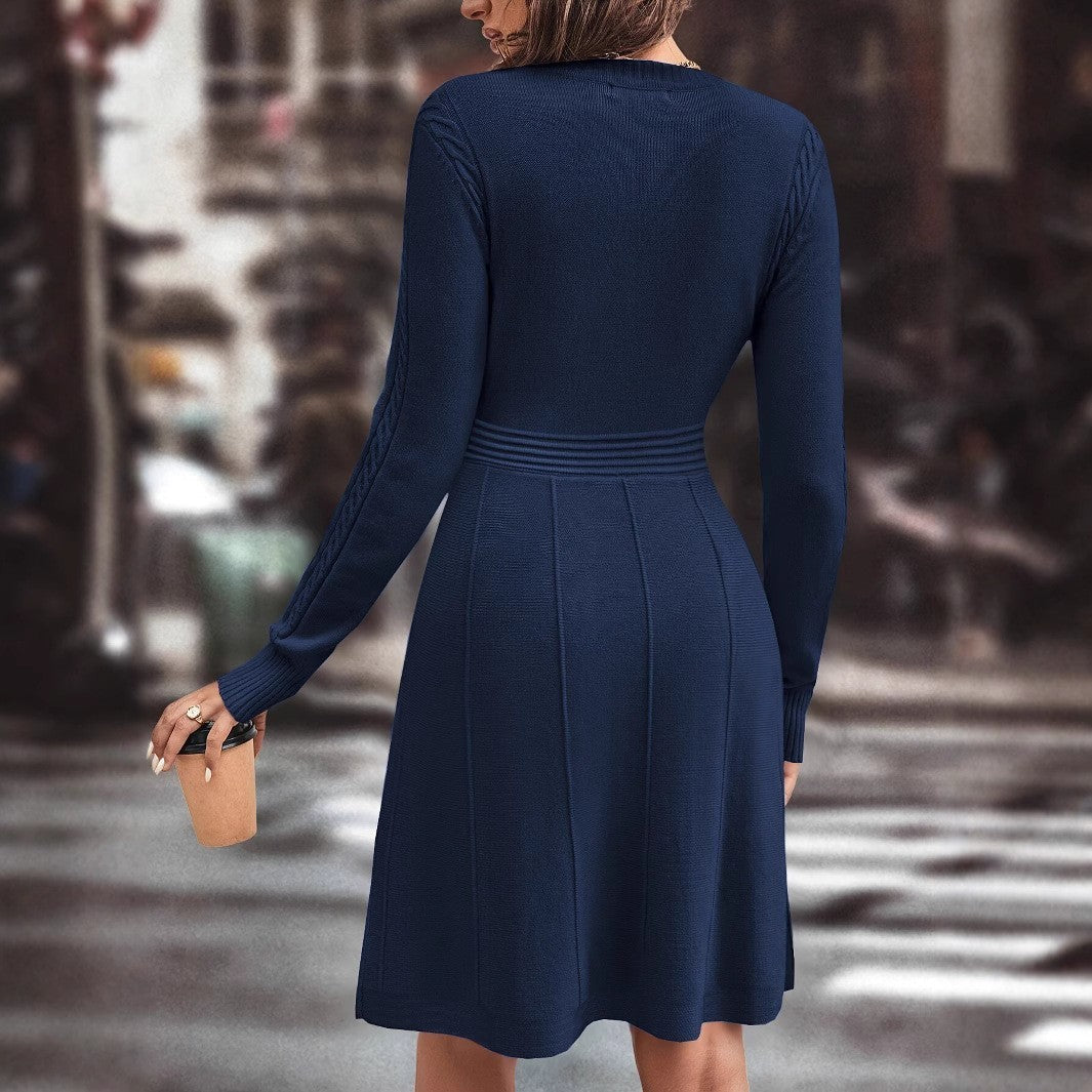 Knitted Long Sleeve Fashion Slim Fit Sweater Dress