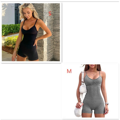 Spaghetti Strap Shorts Jumpsuit Sports Yoga Workout Tight Romper Women Fashion Fitness Sportwear