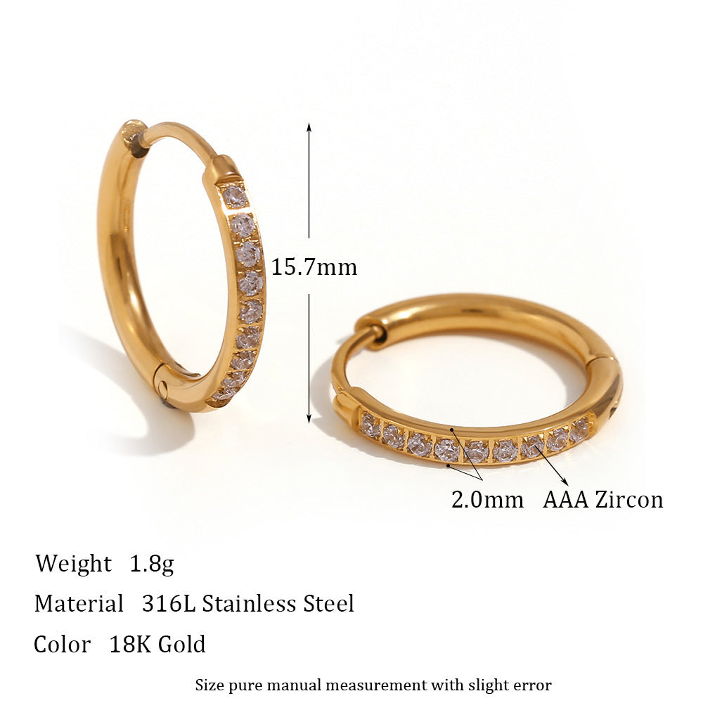 Women's Fashion Titanium Steel Rounded Edge Zircon Earrings