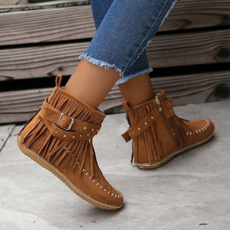 Women's Flat Buckle Martin Boots Retro