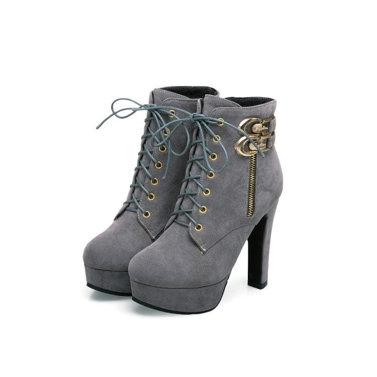 Women's plus size short boots with thick heels