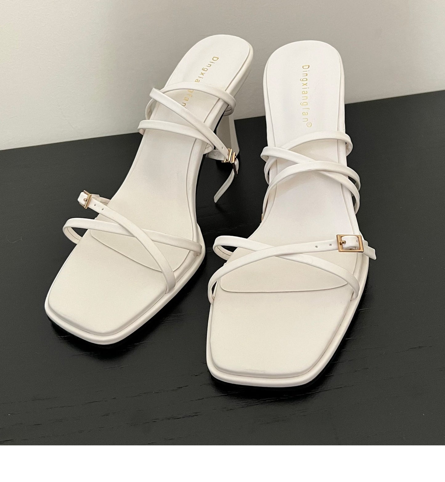 Summer White Square Toe Thin Strap High Heel Sandals