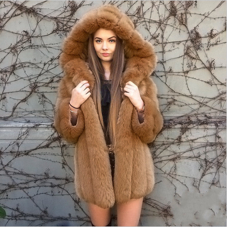 Faux fur hooded coat for women