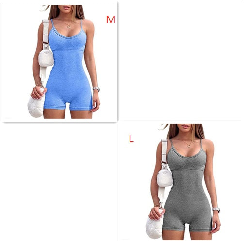 Spaghetti Strap Shorts Jumpsuit Sports Yoga Workout Tight Romper Women Fashion Fitness Sportwear