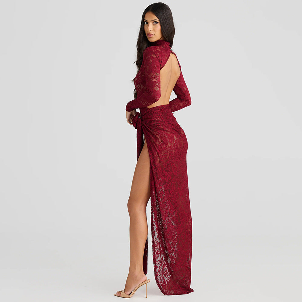 Slim-fit See-through Two-piece Half Turtleneck Bare Back