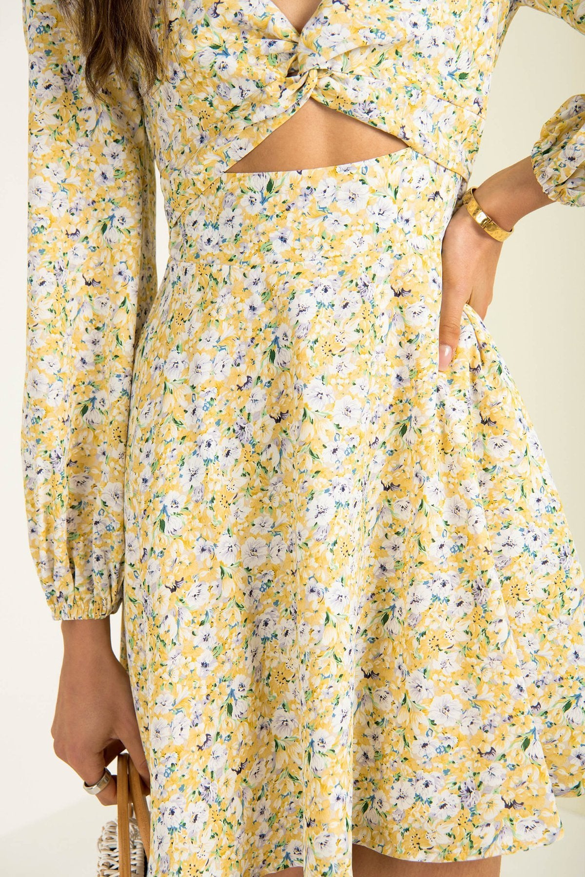 V-neck Long-sleeved Floral Dress Trendy Brand