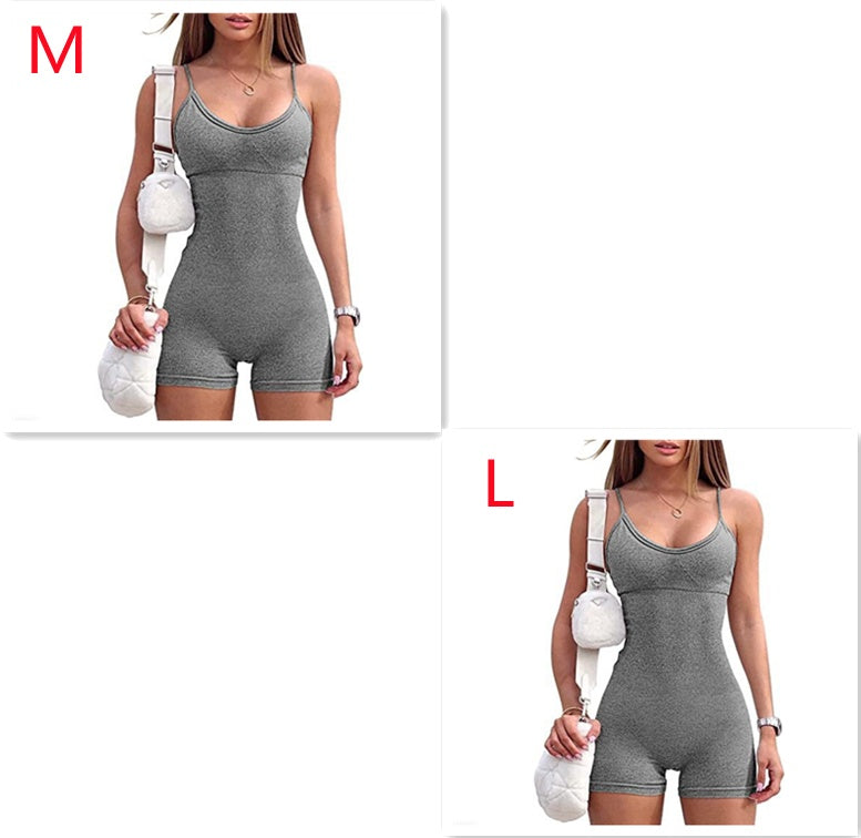 Spaghetti Strap Shorts Jumpsuit Sports Yoga Workout Tight Romper Women Fashion Fitness Sportwear