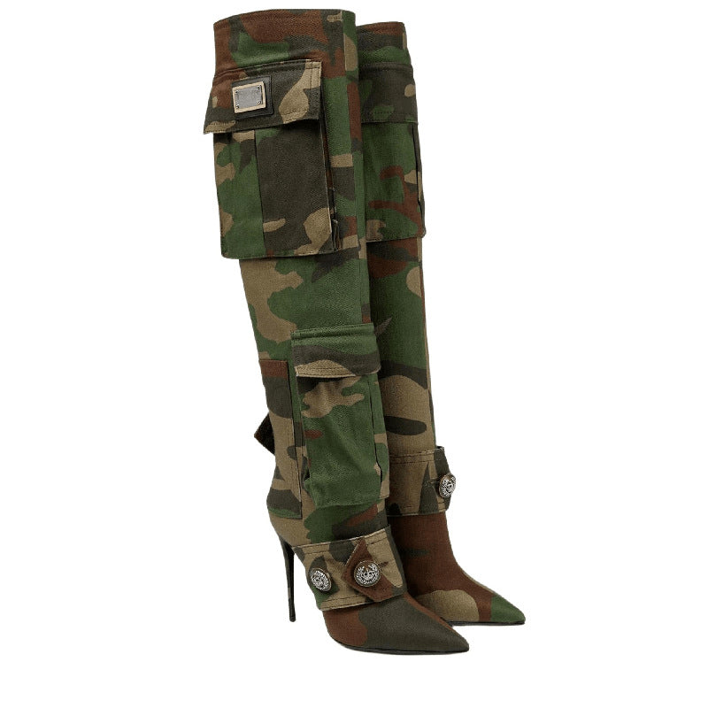 Women's Camouflage Stiletto Over-the-knee Pointed High Heel Personalized